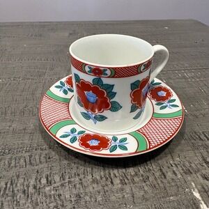 Tiffany & Co Fitz & Floyd Floral Demitasse Cup Saucer Red Green Blue Tea Set